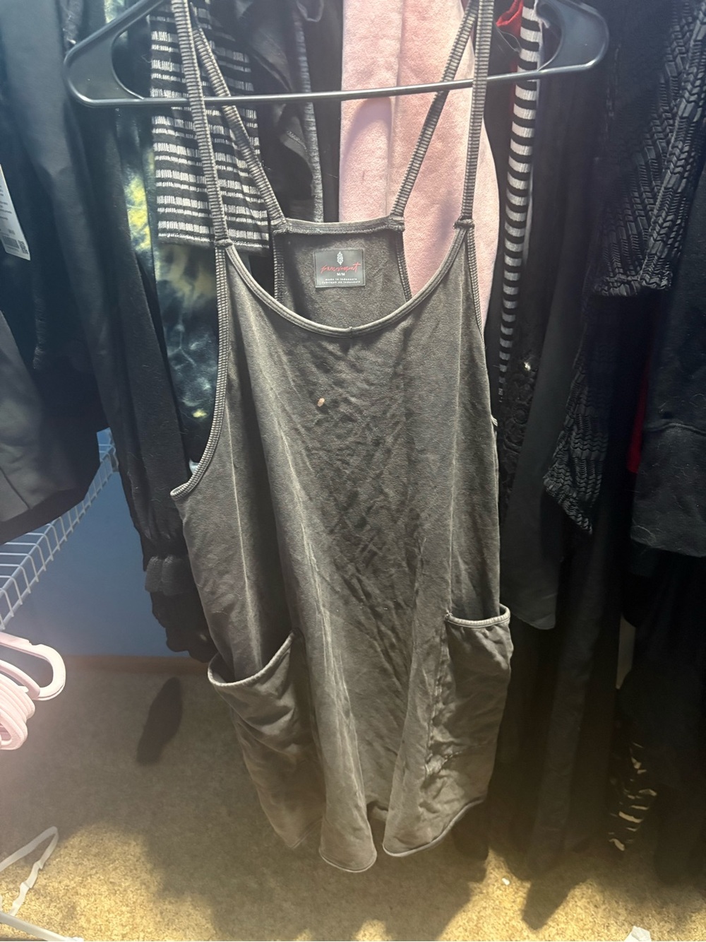 Free People Charcoal Gray Double-Pocket romper